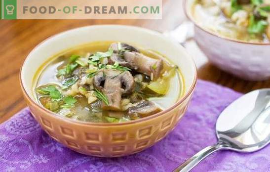 Гъбена супа с перлен ечемик е сърдечен и лесен за приготвяне ястие. Оригинални рецепти за гъбена супа с перлен ечемик