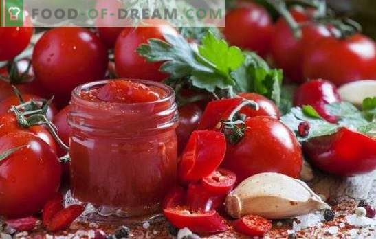 Zelfgemaakte ketchup - dit is handig en vrij eenvoudig. Interessante recepten van zelfgemaakte ketchup van tomaten, paprika's, kruisbessen, appels, pruimen en kersen