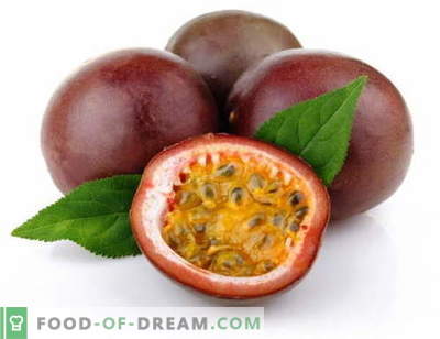 Passion fruit - apraksts, noderīgas īpašības, izmantošana ēdiena gatavošanā. Receptes ar pasifloru.