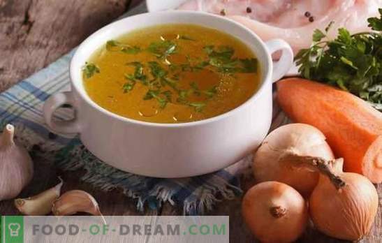 Прозрачен пилешки бульон е в основата на вкусни и красиви супи. Как да се облекчи бульон от пиле и месо у дома