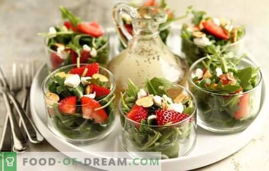 Салати с ягоди, плодове, зеленчуци, сирене, ядки, гъби. Как да си направим здрави и вкусни ягодови салати?