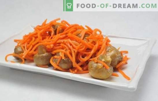 Просто и сложно ястие - салата с корейски моркови и гъби. Готвене салата: корейски моркови, гъби ... какво друго?