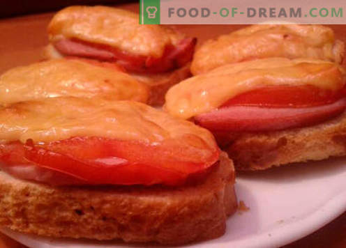 Горещи сандвичи с наденица, сирене, яйца, домати - най-добрите рецепти. Как да готвя горещи сандвичи във фурната, в тигана и микровълнова фурна.