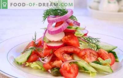 Värske tomati salat: vana muinasjutt uutel viisidel. Algsed värskete tomatisaalade retseptid pühadeks ja tööpäevadeks