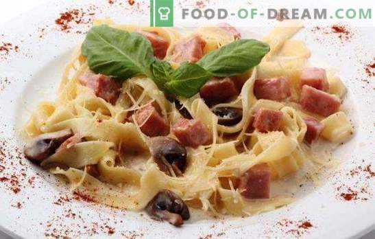 Фетучини с шунка - юфка на италиански! Различни начини за приготвяне на фетучини с шунка и сирене, гъби, домати